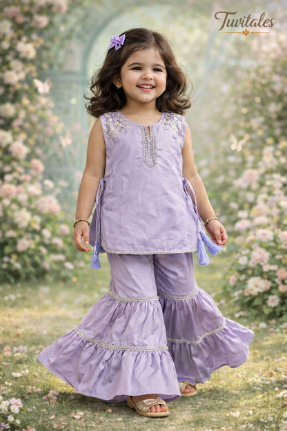 Lavender Kurta Sharara Set – Kids Festive Ethnic Outfit