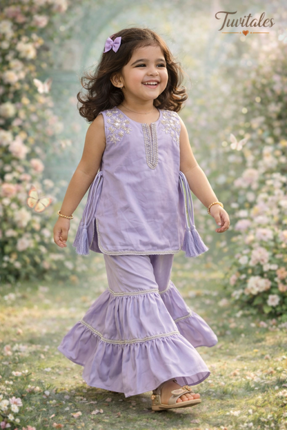 Lavender Kurta Sharara Set – Kids Festive Ethnic Outfit